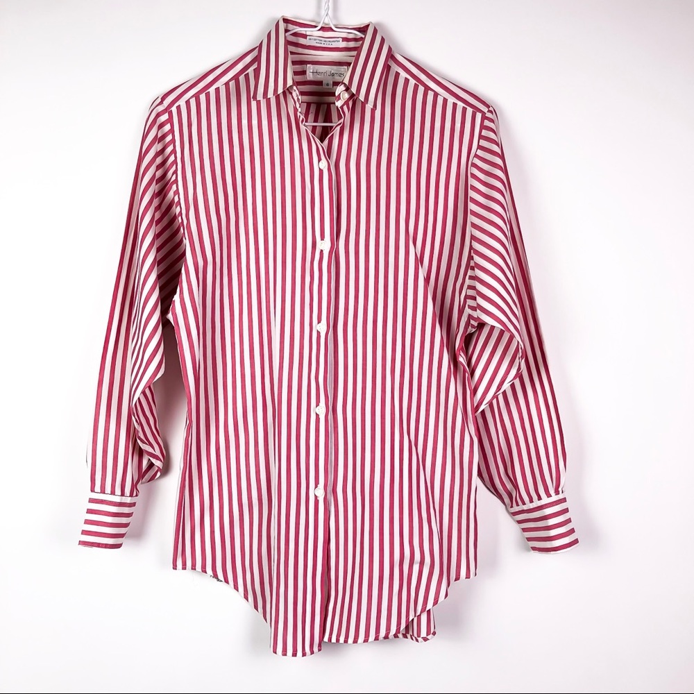 Vintage Red White Pinstripe Blouse